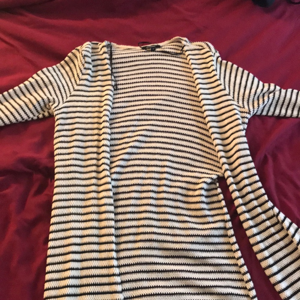 Long cream and black cardigan with side slits